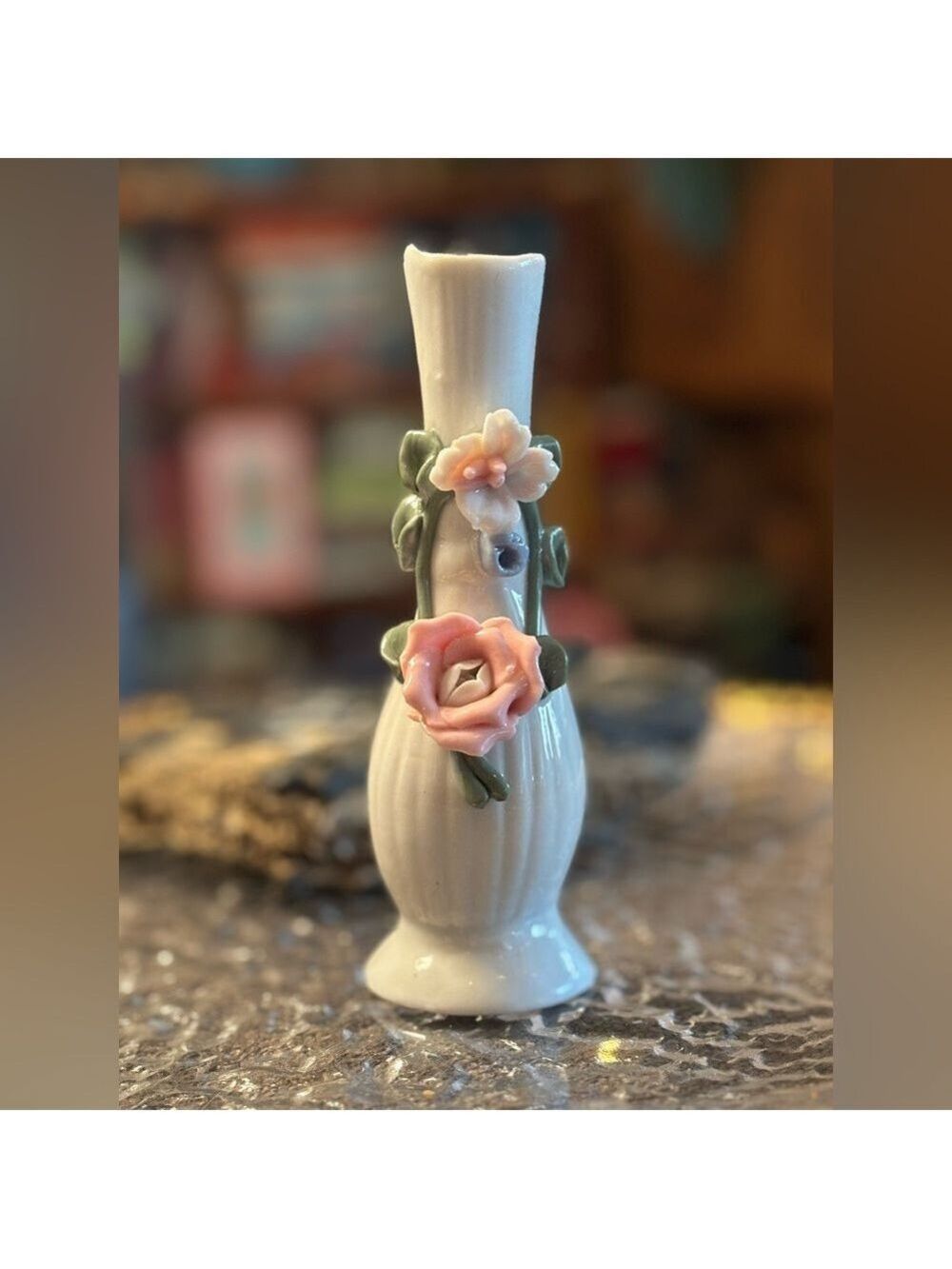 🌸 Vintage Romantic Porcelain Bud Vase · Hand-Applied Floral · Cottagecore Luxe